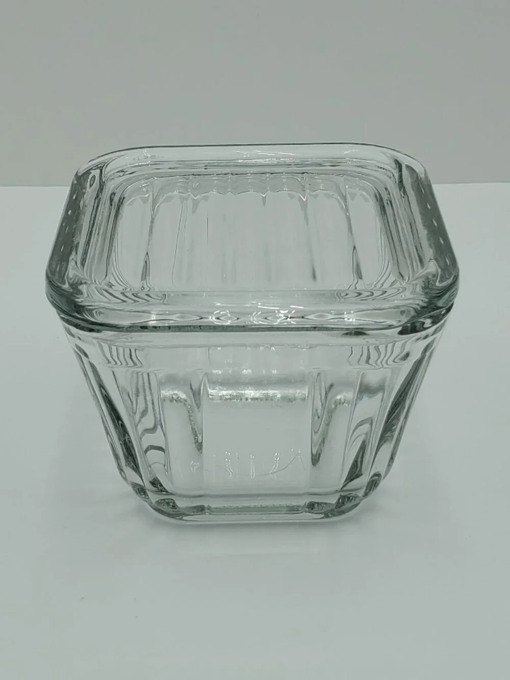 Ribbed Glass Square Refrigerator Dish Clear Glass Fridgie Lidded Glass Dish